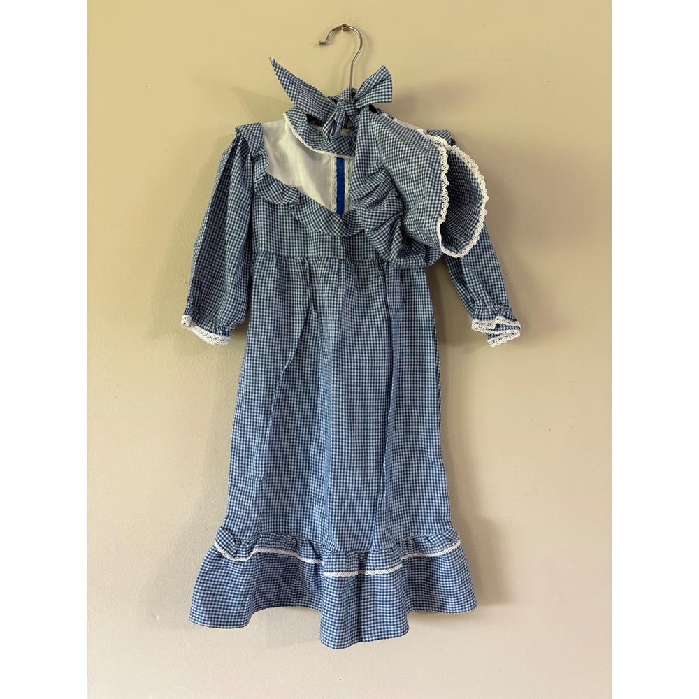 Kid Kountry Vintage Blue Gingham Prairie Dress with Bonnet Set Toddler 3T